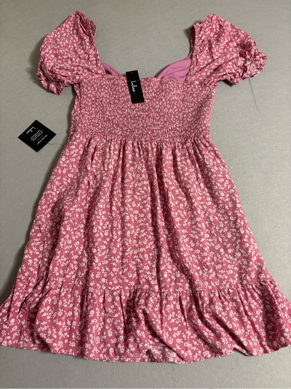 NWT Lulu's Grateful Feelings Pink Floral Puff Sleeve Summer Dress sz M Chic Y2K - Picture 11 of 11